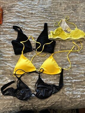 (4) Women's Yellow and Black Bralette & Bikini Tops - Versatile Swim tops